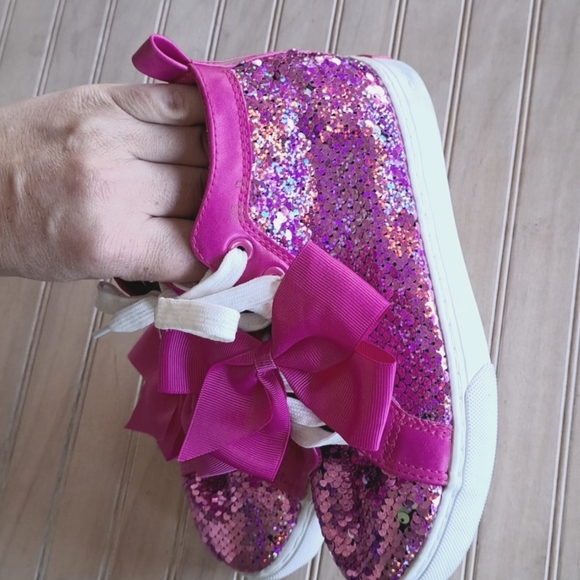 NWT JoJo Ground Up Pink Sequin Sparkly Hot Pink With Bow Girl High Top Sneakers - Picture 6 of 6